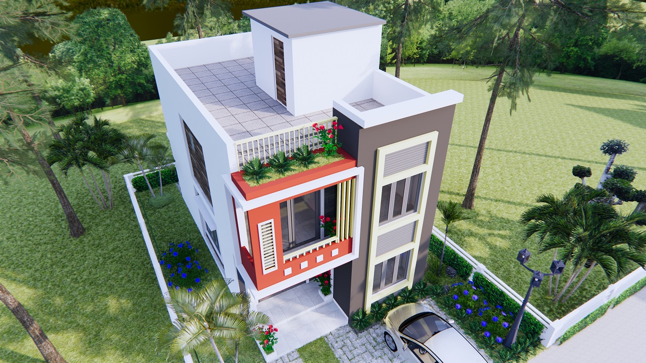 3d House Design 6x10 Meters 20x33 Feet 3 Beds Small House Design Plan