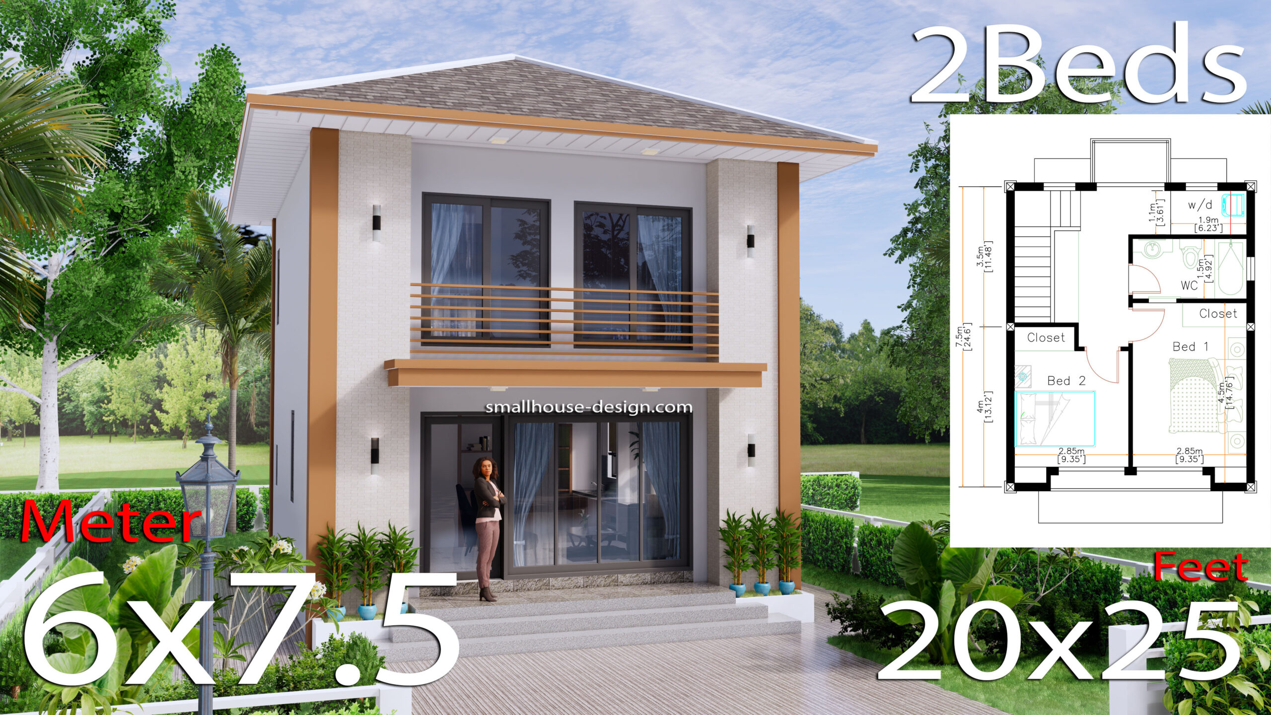 Small House Design 6x7.5 Meters 45 Sqm 2 Beds - Small House Design