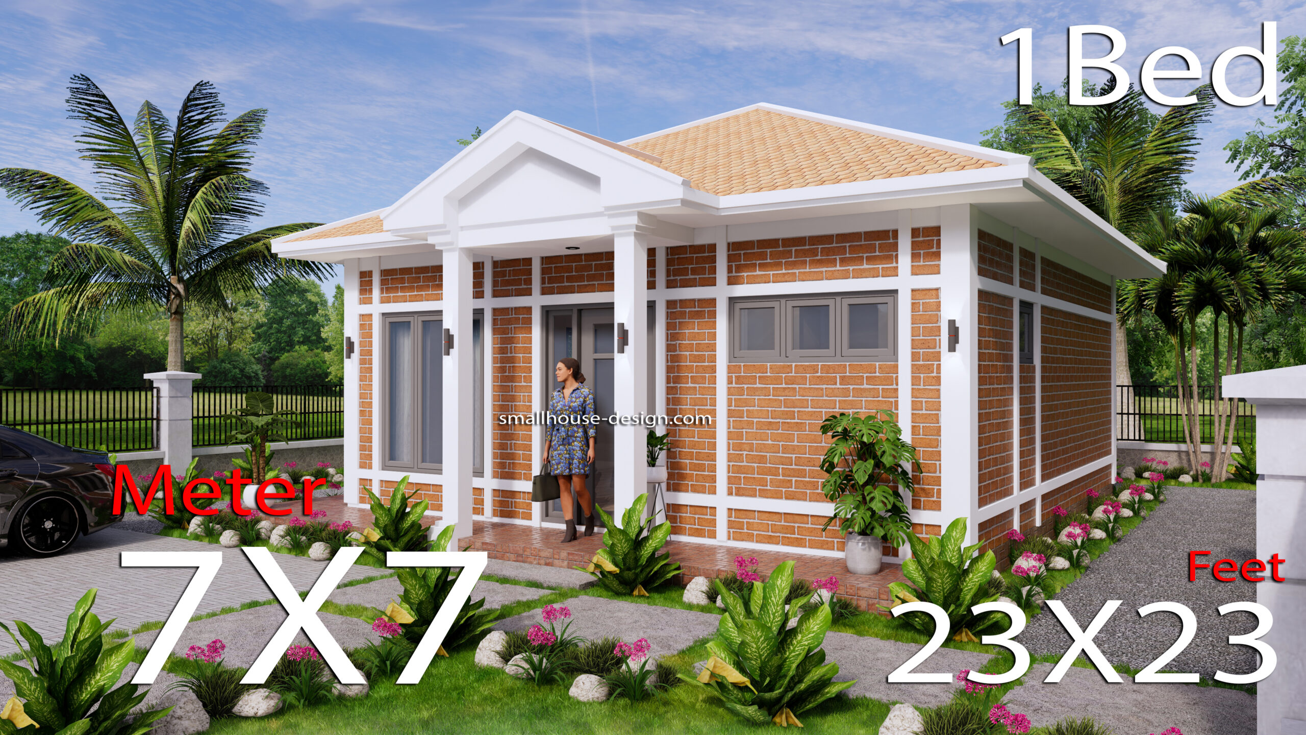 7x7 Small House Plans with One Beds Full Layout