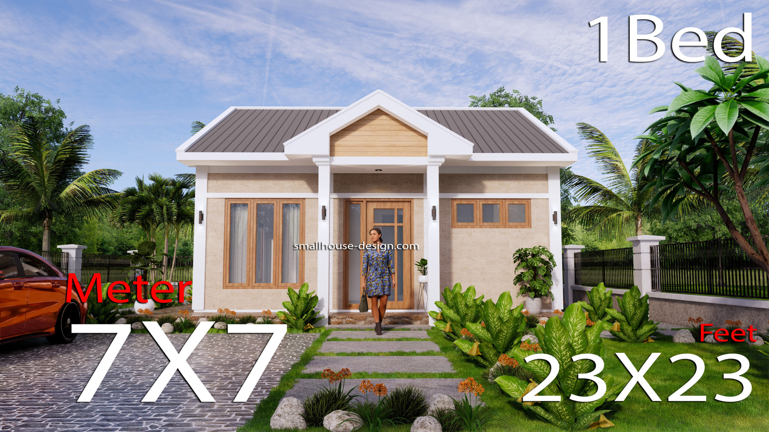 7x7m House Plans One Bedrooms Full Plans 3d