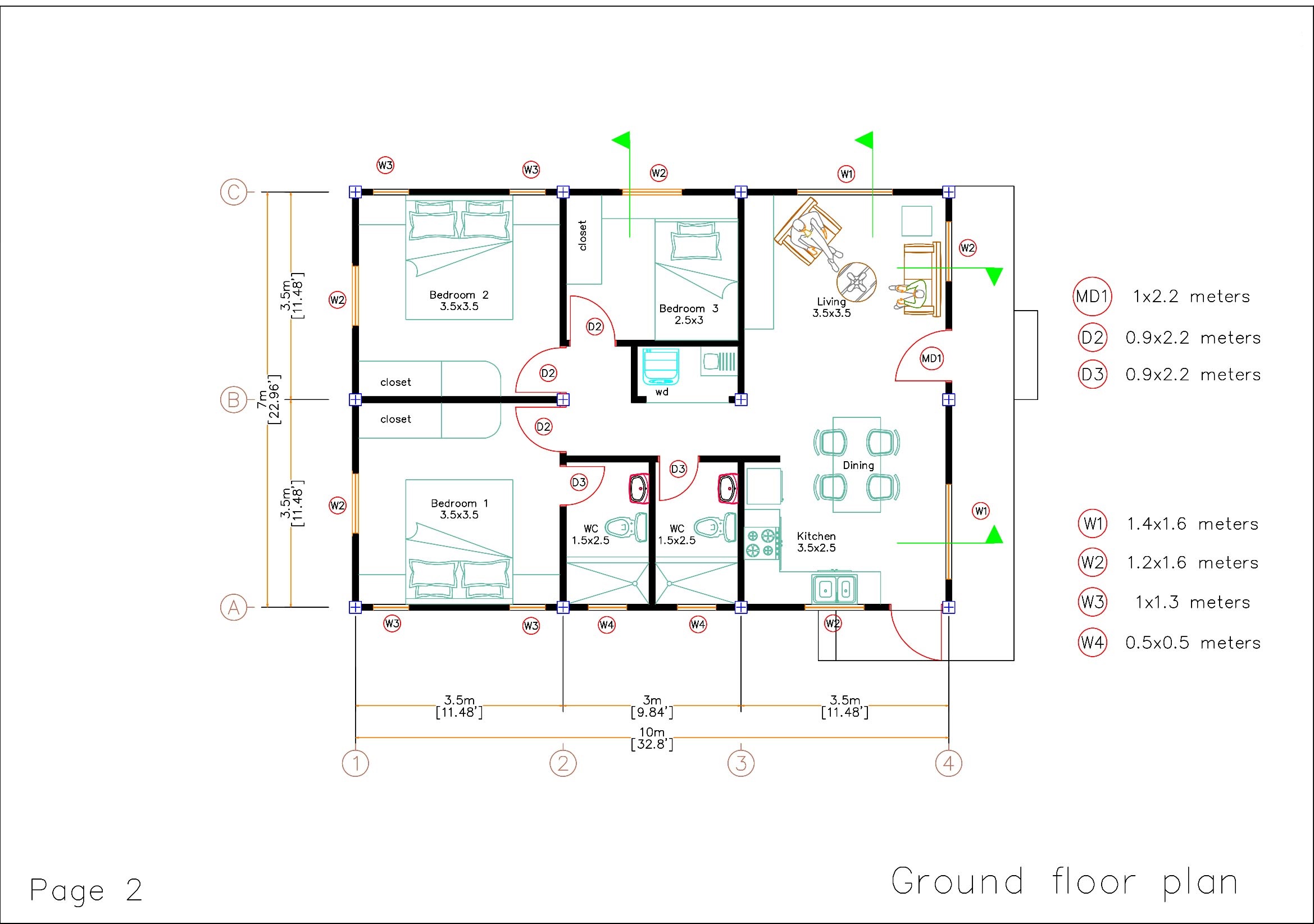 23x33 House Plan with Detailing