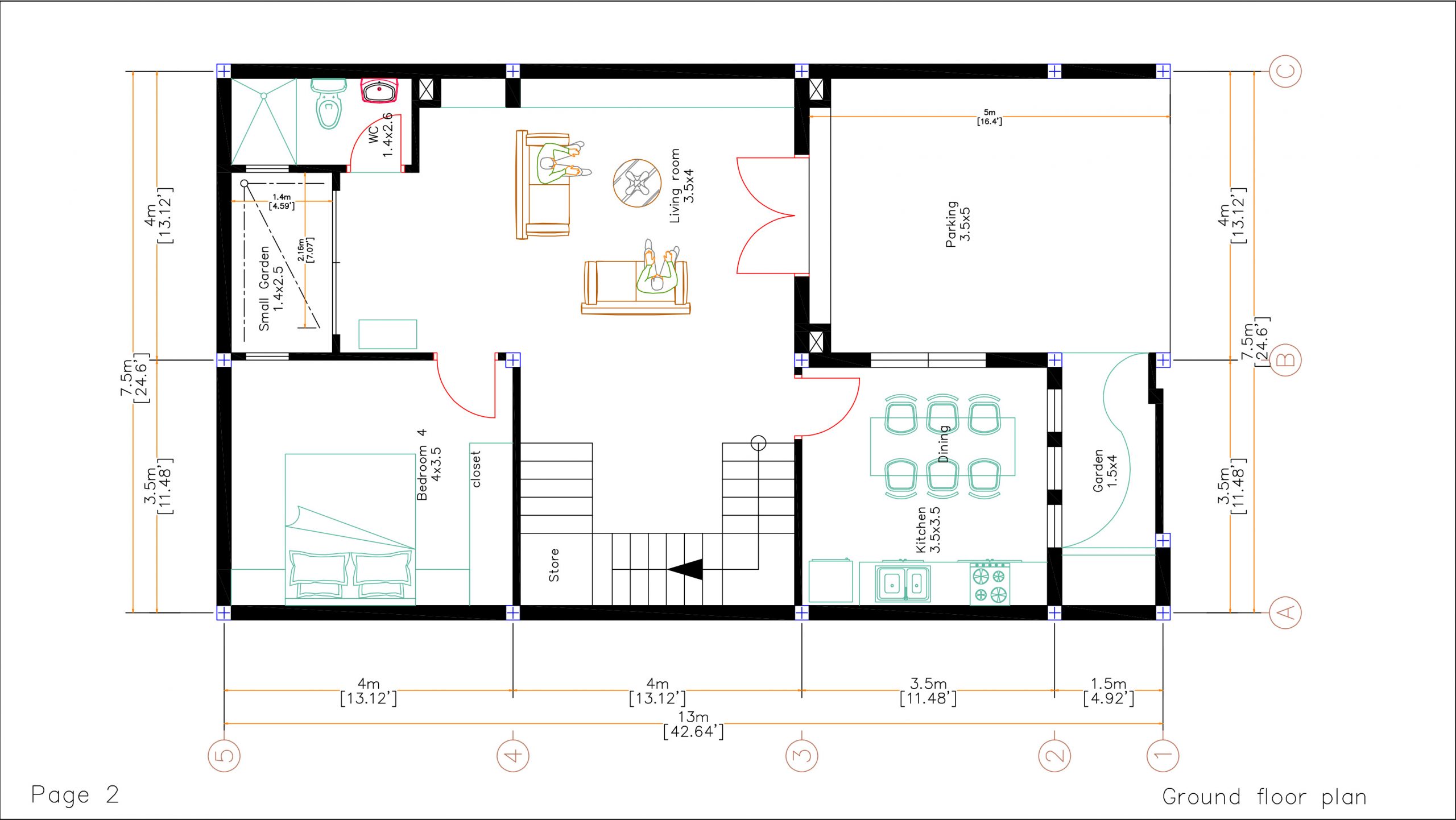 25x42 House Plan 4 bedrooms