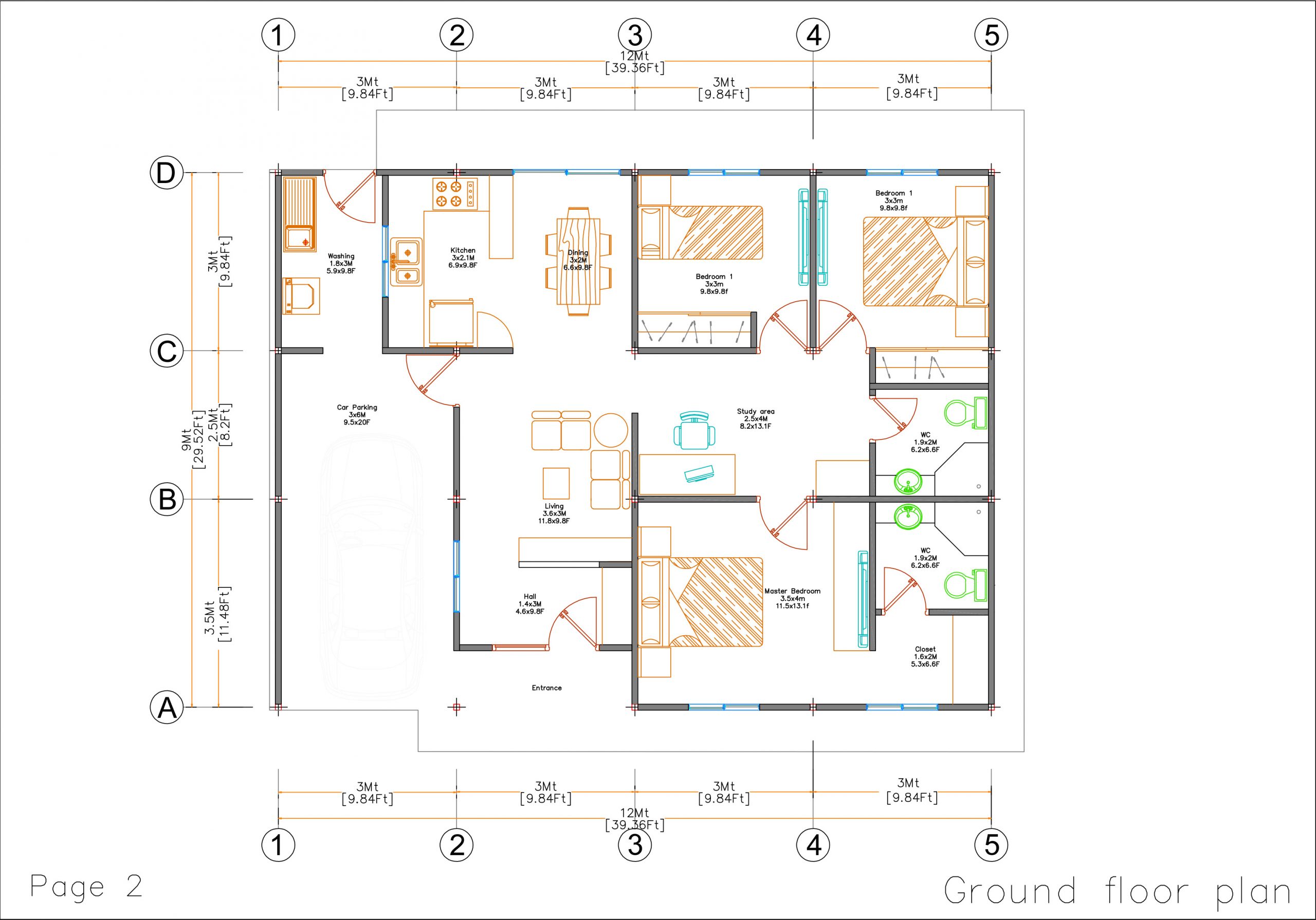 40x30 House Plan Detailing PDF layout plan